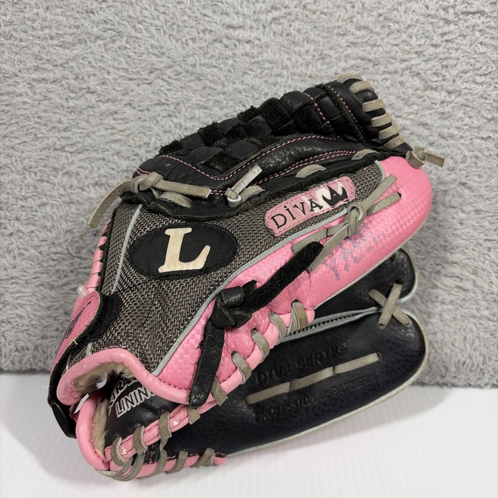 Diva Series Fastpitch Softball Glove Leather Gray Pink Black 11" RH Throw  Lined